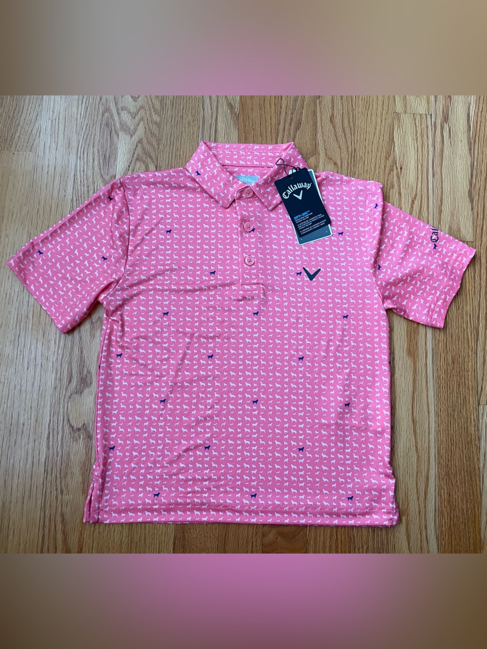 NWT! Callaway Kids Pink Golf Polo with Dog Print